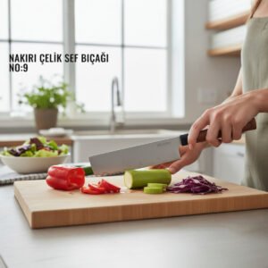 Minteks Home Ahşap Saplı İnci Kaplama 31cm Nakiri Çelik Şef Bıçağı Bıçak