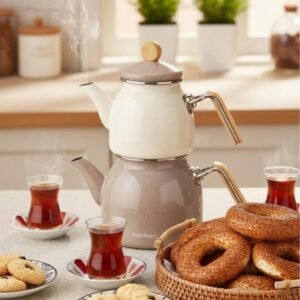 Nostalji - Ahşap Kulplu Çaydanlık Takımı Toprak