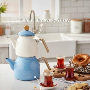 Alternative view of Nostalji Ahşap Kulplu Çaydanlık Mavi