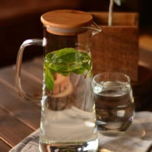 TaşevRahi Bambu Kapaklı Cam Sürahi 1400 ml