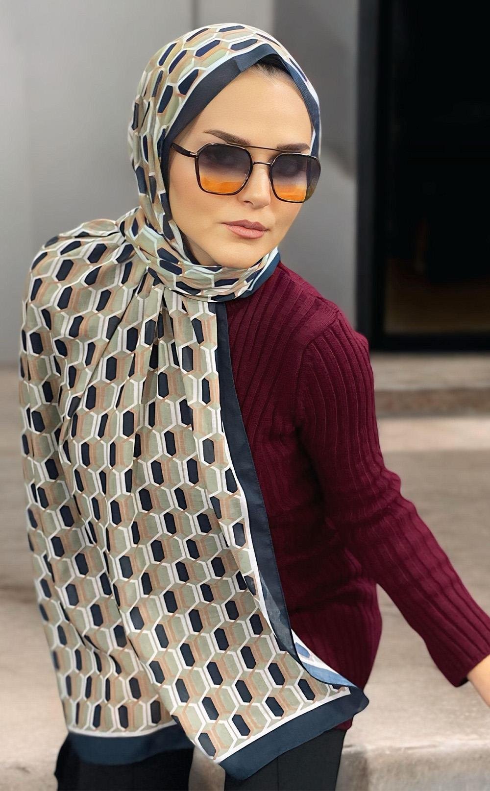 Chine Digital Baskı Desenli Pamuk Şal Mint Yeşili