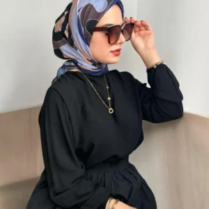 Digital Baskılı Pamuklu Eşarp Colorful Desen Pudra-Kahve