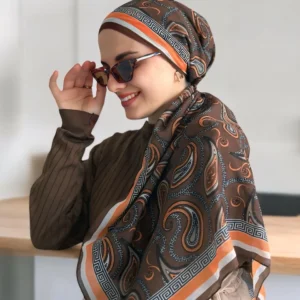 Alternative view of Digital Baskılı Pamuklu Eşarp Jessica Desen Turuncu