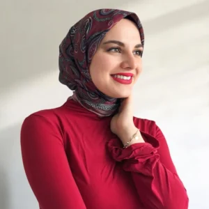 Digital Baskılı Pamuklu Eşarp Jessica Desen Kırmızı