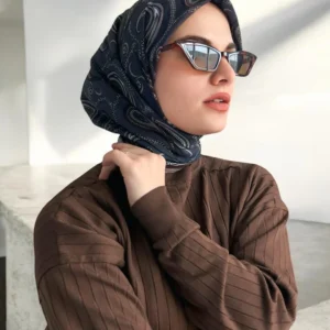 Alternative view of Digital Baskılı Pamuklu Eşarp Jessica Desen Lacivert