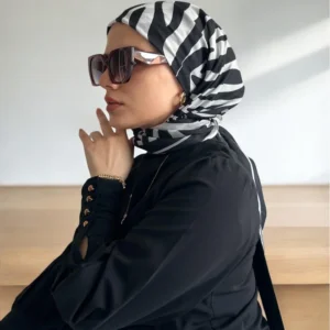 Digital Baskılı Pamuklu Eşarp Zebra Desen Siyah-Beyaz