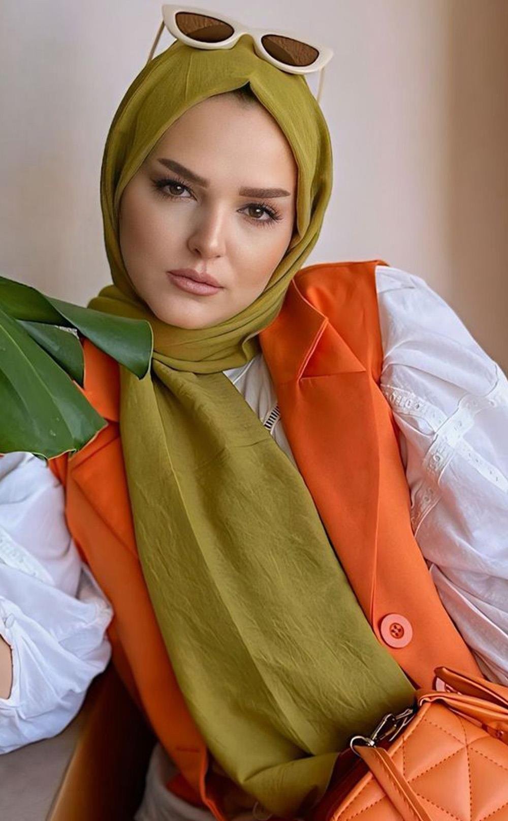 Olive Pamuk Kraş Şal - Görsel 2