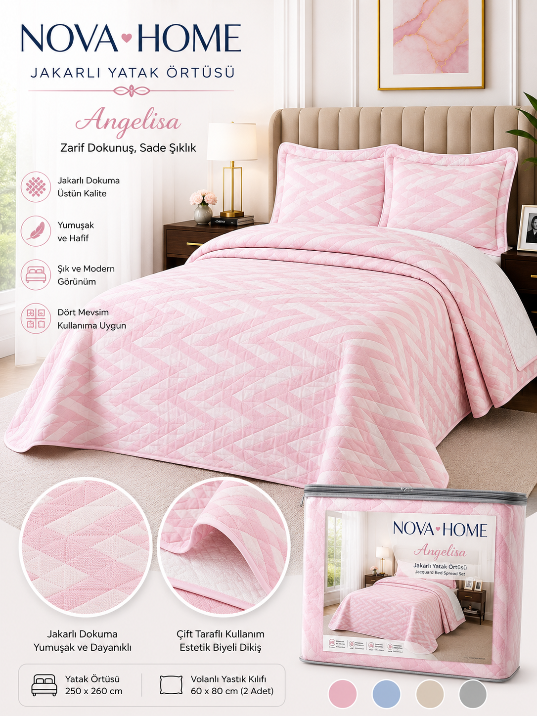 MİNTEKS Love Home Angelisa Jakarlı Yatak Örtüsü Takımı